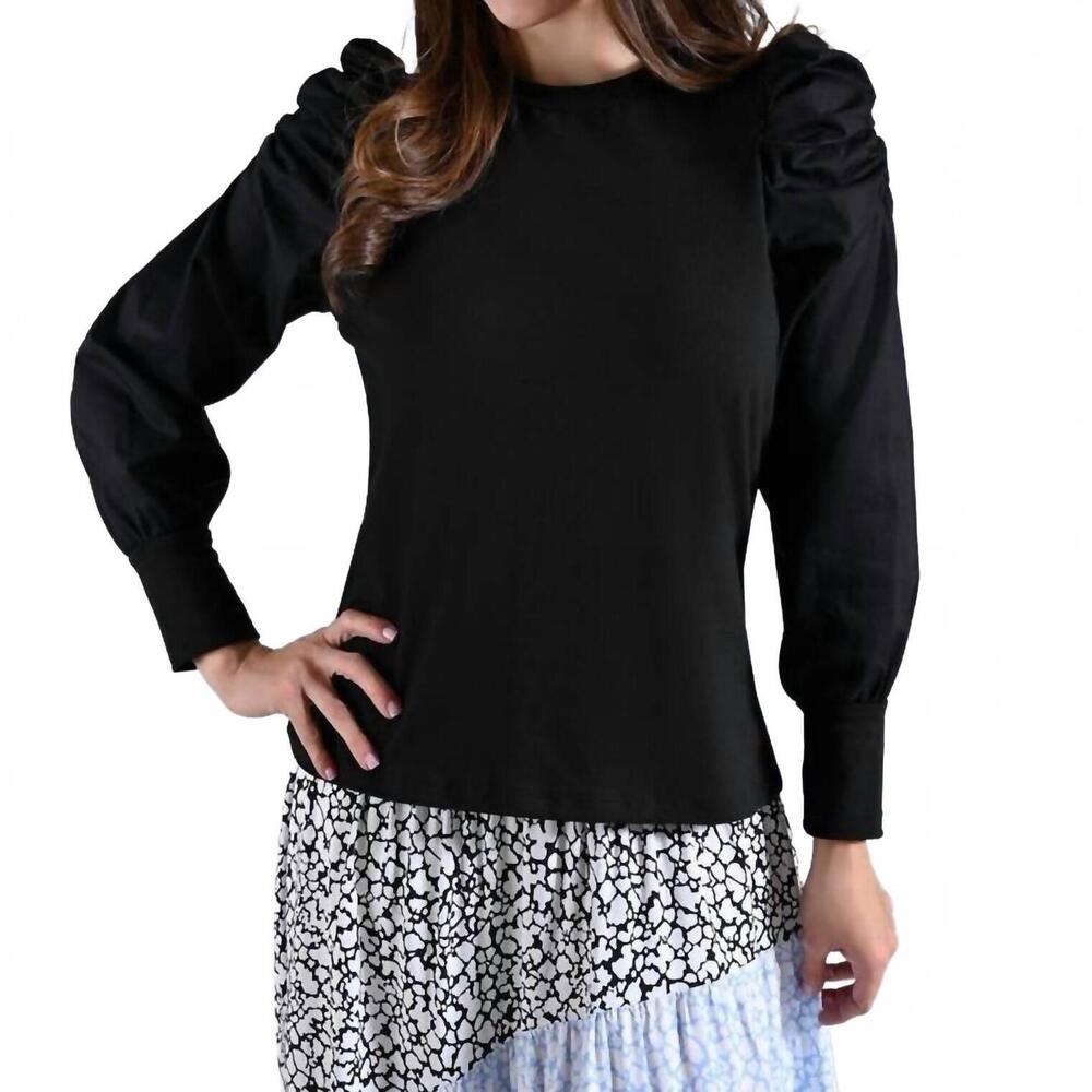 NEW ROSLYN round neck long sleeve top in black
